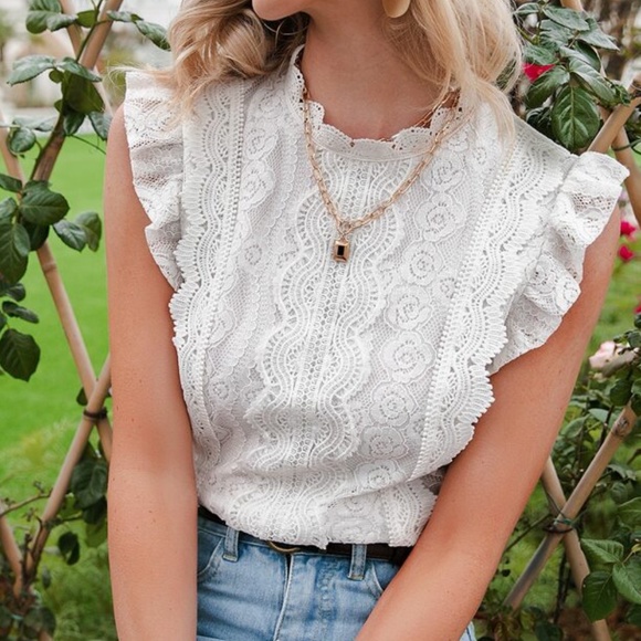 Boho Chic Lace Ruffle Sleeve Floral Blouse Black - Picture 5 of 10